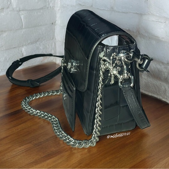 Coach Cassie Croc Leather Crossbody + Cardholder in Black/Silver NWT - Picture 3 of 12